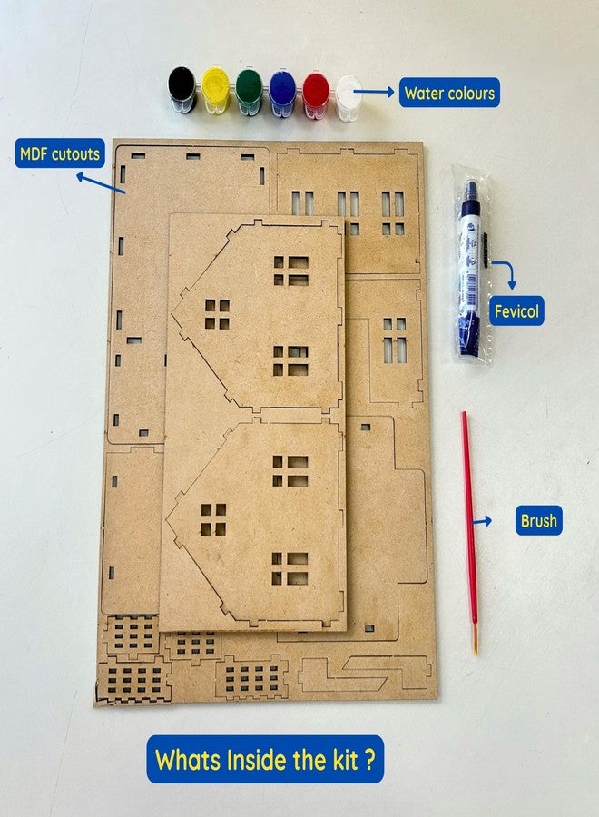 Ansoz DIY Wooden House Kit for Kids | MDF Cottage Model DIY Craft Kit with Water Colors & Paint Brush | Educational House Building Craft Kit with Fence | 16.5 × 11.5 × 14.5 cm - Image 3